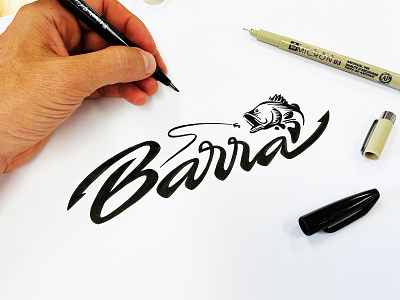 Barra barramundi calligraphy fish fishing illustration lettering logo logo design lure matt vergotis process
