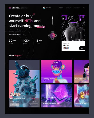 NFTs - Web design art clean crypto dark design digital exchange interface market market place minimal nft nft shop nft web site online shop shop ui ui ux web web design