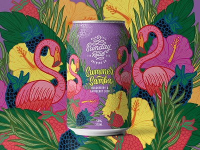 Samba Beer beer beer can design flamingo flowers hibiscus illustration label lettering logo logo design matt vergotis plants verg