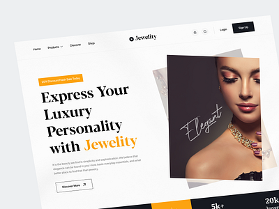 Jewelity - Jewellery Landing Page bracelet collection cosmetic diamond elegant fashion hero hero section jewellery landing page luxury model necklace pearl photo product rings shop web design website