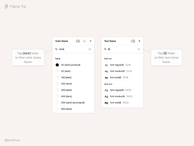 Tag styles to find them faster in Figma app design design system designer figma figma design handbook figma ui kit interface list mobile naming convention naming styles productivity search styles tad ui ui design ux web design