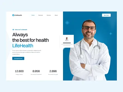 LifeHealth: Landing Page Hero blue creative design doctor doctor landing doctor landing page healthcare healthcare landing hero hero design landing page medical medical landing medicine ui website design