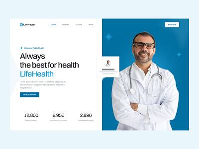 LifeHealth: Landing Page Hero blue creative design doctor doctor landing doctor landing page healthcare healthcare landing hero hero design landing page medical medical landing medicine ui website design