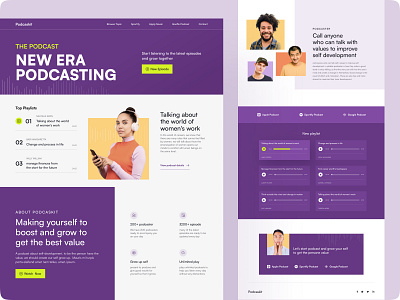 Podcaskit - podcast landing page | sunnyday b2b clean design landing page live streaming minimal podcast podcasters podcasting radio saas saas website spotify saas ui ux web website