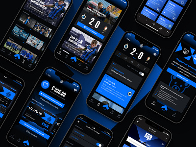 Club Brugge App app belgium black blue club brugge dark dark ui football gradients match match report redesign soccer sports team ui white