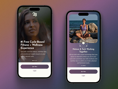 Cycle-Based Fitness and Wellness App carousel cycle tracker figma fitness fitness app login onboarding pilates sign up slider splash screen ui ui design ux design video app workout yoga