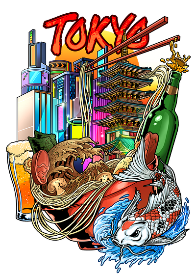 City Culinary and Beer Illustration beer brussels illustration label london newyork ramen tokyo travelling