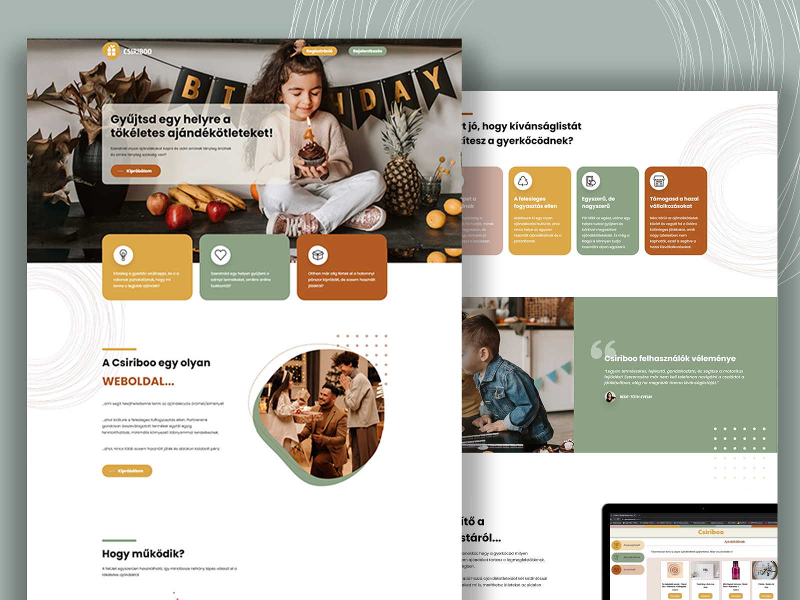 Example of Web Site Design UX/UI for children's whislist app - Landing page