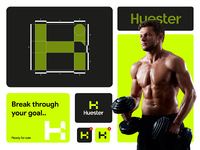 Huester | Fitness App Logo & Brand Guideline app icon app logo brand identity branding creative excercise fitness fitness app geometric gym huester logo minimal modern logo muscle sports app ui unique visual identity workout