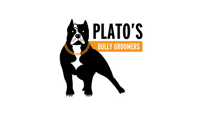 Plato's Bully Groomers american bully branding bully dog dog groomers dog grooming dog logo gold dog greek groomers illustration logo design pitbull plato