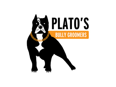 Plato's Bully Groomers american bully branding bully dog dog groomers dog grooming dog logo gold dog greek groomers illustration logo design pitbull plato