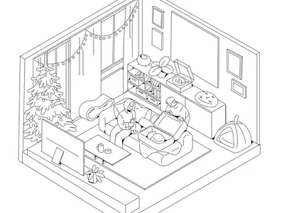 Family Cat in the Suitcase 2d 3d cat character character design christmas coloring couple cute explainer family home illustration interior isometrical living room motion graphics new year sketch vector