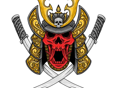 Skull samurai darkart design illustration illustrator japanese samurai style t shirt