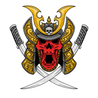 Skull samurai darkart design illustration illustrator japanese samurai style t shirt
