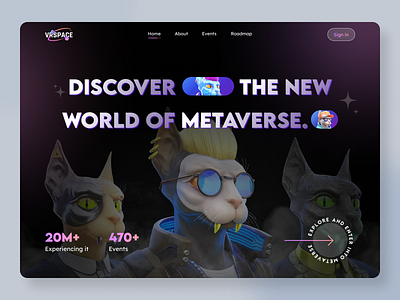 METAVERSE - Website Hero Section 3d blockchain crypto cryptocurrency dark ui graphic design home page landing landing page marketplace meta metaverse nft nft marketplace nftart ui design web web design web3 website design