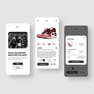 Nike Mobile UI app branding concept design fashion illustration mobile mobile ui nike ui user experience userinterface