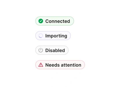 Integration Status Badges alert animation badges figma import badge import status integration status labels product design saas status tags ui design