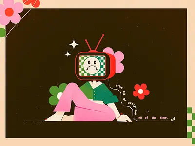 Bad news brand identity design design drawing figure flowers illustration illustrator person procreate sad television vector