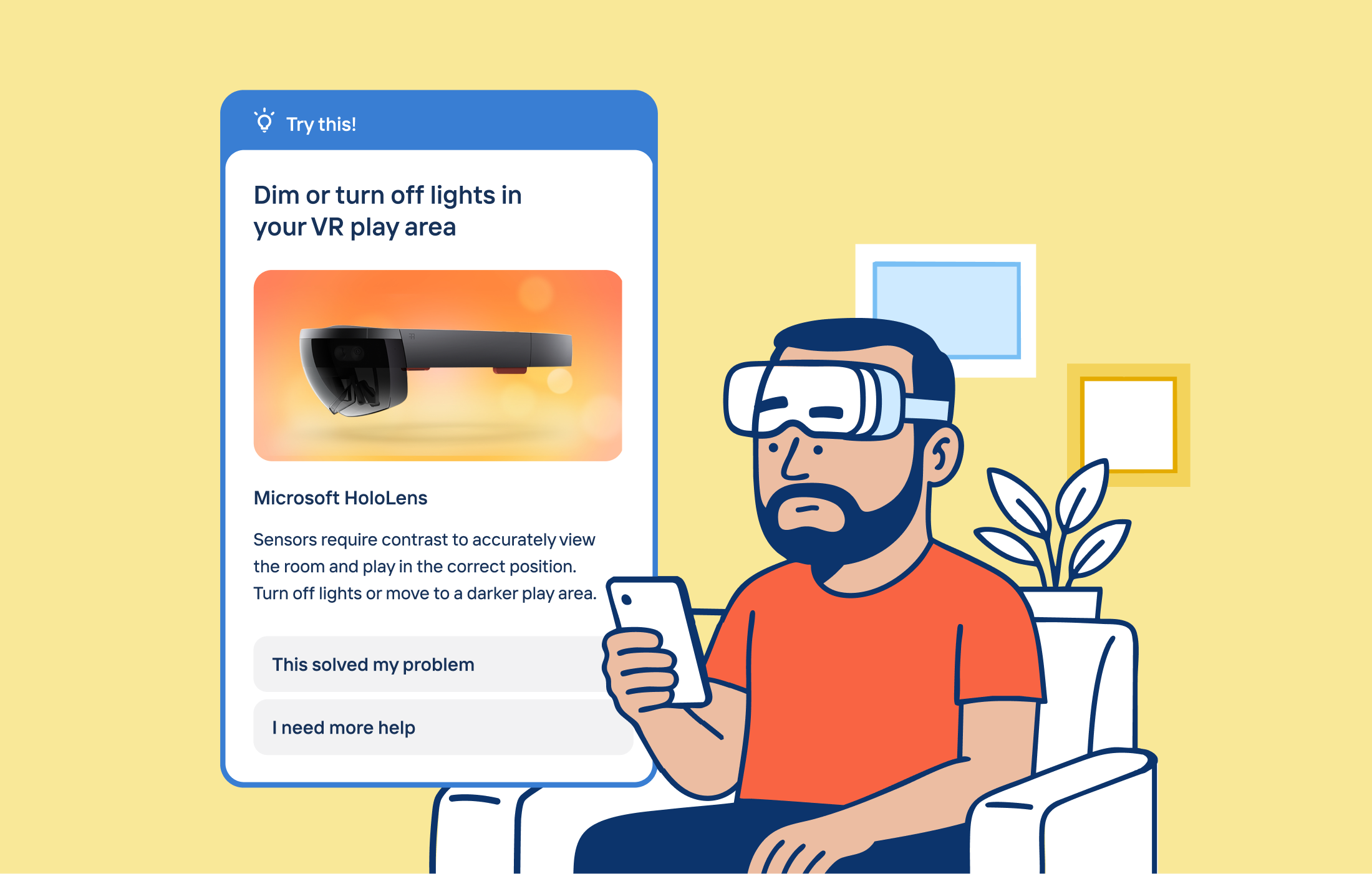 Troubleshooting VR alexa bold bright electronics flat gaming console google home home device household illustration linework living room relaxing siri smart home sweatpants television tv vector video game