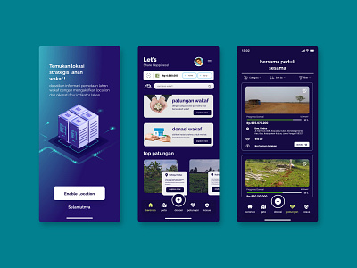 UI App Waqf Currency app black blue branding crowdfunding currency dark tone design donation green illustration islam land muslim ui ux wakaf waqf