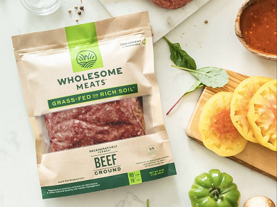 Wholesome Meats Brand Identity beef branding green meat meat packaging regenerative tomatoes