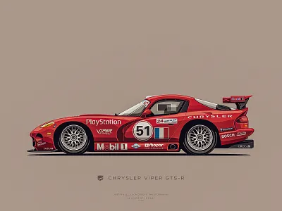 Chrysler Viper GTS-R (1999) automotive bucket cars clean design flat illustration racing retro slick vector vintage viper