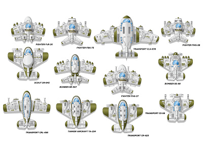 A set of military aircraft. army bomber fly set