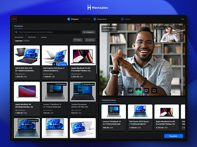 Video sales enablement tool b2b conferencing crm e commerce ecommerce enablement meeting offer online present products relation sales sell shopping ui ux video web app