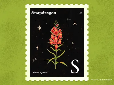 Flower alphabet 19/26 - Snapdragon alphabet art art licensing artist book illustration botanical children illustration design draw flower flower alphabet flower art flower illustration illustration illustrator licensing plant postmark snapdragon washi tape