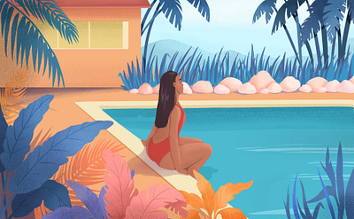 Girl at the pool art beach blue desin drawn garden girl graphic design happy illustration pool procreate summer tropcal tropical vacation villa water woman