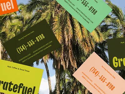 Visual Identity for Gratefuel Cafe brand identity branding business cards cafe colorful florida logo logo design restaurant tropical visual identity