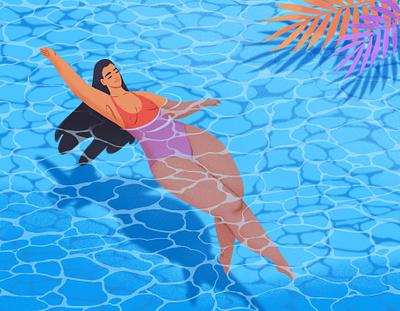 summer pool art beach beach party blue design desin drawn girl graphic design happy illustration palm pool procreate summer swimming water waves woman