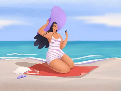 summer beach art beach beach party design drawn girl graphic design happy hat illustration ocean procreate sand sea summer summer vacation swimming suit water wind woman