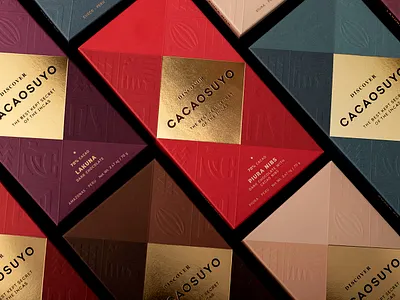 Chocolate Packaging Design for Cacaosuyo box branding chocolate packaging debossed design embossed foil gold graphic design packaging packaging design peruvian