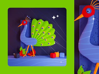 36DOT22 — Peacock • National Bird 3d blender colorful design flat gradient illustration illustrator india indian peacock playful vector