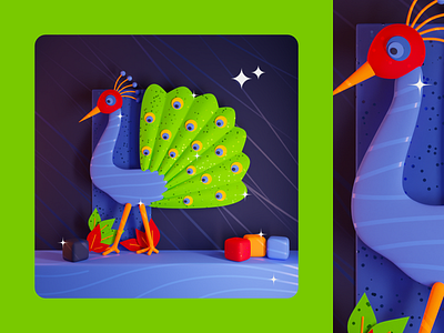 36DOT22 — Peacock • National Bird 3d blender colorful design flat gradient illustration illustrator india indian peacock playful vector