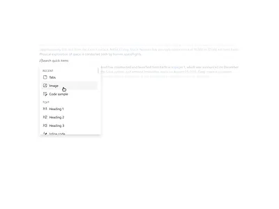Text editor quick insert menu component documentation dropdown help authoring insert menu quick saas ui uidesign user manual