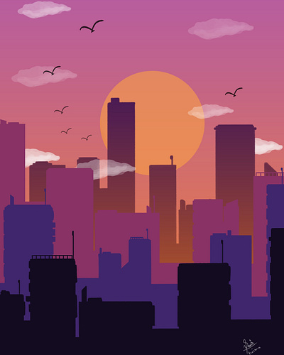 the town and the sunser adobephotoshop art artwork digitalart digitalpainting illustration sunset town