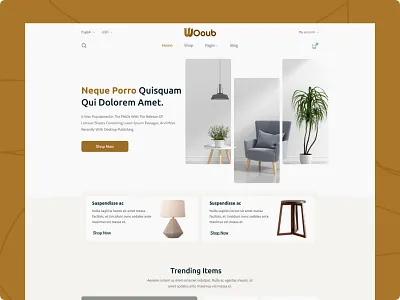 Wooub- a furniture shop website clean creative design e commerce design e commerce website furniture furniture shop home page landing page ui website design
