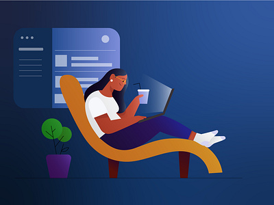 girl working on laptop character design flat illustration graphic design illustration minimal ui vector