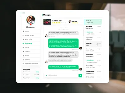Awocaro - Personal Cabinet Messenger analytics car dashboard ecommerce experience free interaction interface landing page product rent research service turo ui ux web app website