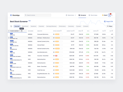 Stock screener - Web application application blue clean ui crypto design exchange inspiration invest screener stock trading ui ux white