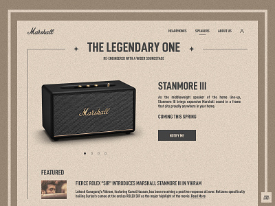 Marshall Speaker Product Page Concept ecommerce landing page marshall marshall audio marshall headphones marshall speaker marshall speakers minimal product product design product landing page product page retro retro style rolex shopping suriya vikram web website