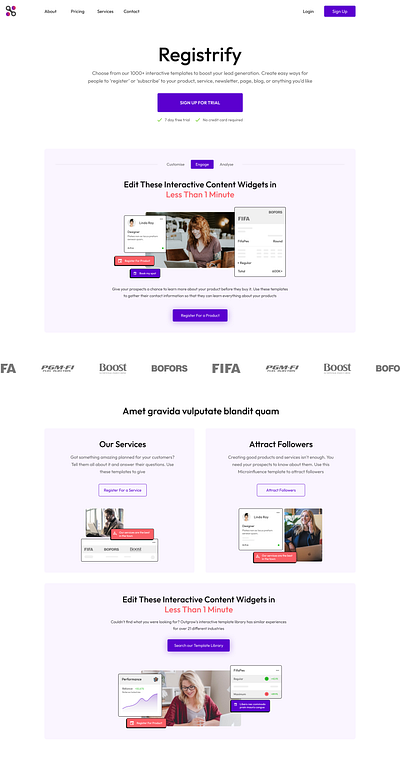 Registrify Landing Page branding design ux