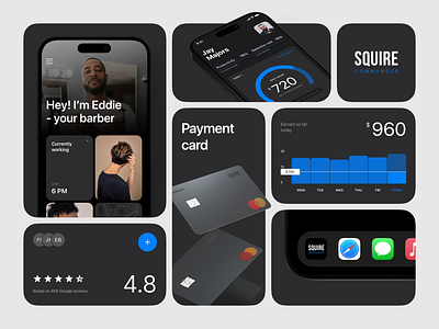 Bento grid barbershop platform UI barber barbershop bento card cards components credit card graph grid icon logo mobile mobile app