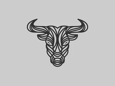 Bull Head Linear Logo bison buffalo bull head linear logo minimalist monoline strength strong