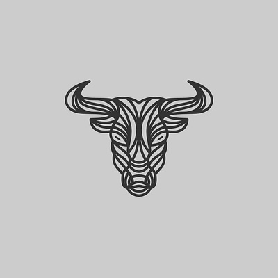 Bull Head Linear Logo bison buffalo bull head linear logo minimalist monoline strength strong