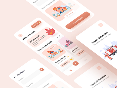 Fire Reporting App UI app application ui color design disasters fire fire reporting gamification graphic design minimal minimalist mobile photo upload product design reporting app safety ui ux warm web