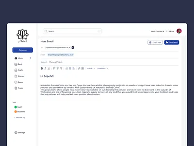 Kashan university Email system redesign Compose blue dark design email icon light pouya sepanta sepantapouya service system ui ux