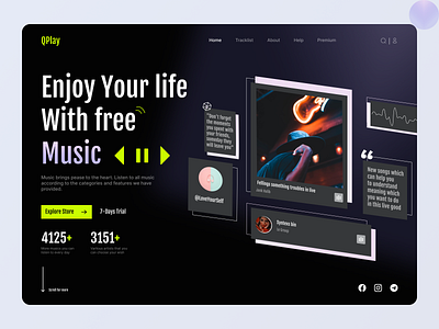 Music App - Landing Page album audio clean dark design live live streaming minimal music music webside news online online platform play player singer song ui ux web design